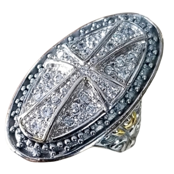 NWT Sterling Silver 925 14k Gold Filled Cubic Zirconia Cross Ring SZ 7.5 - Picture 2 of 15